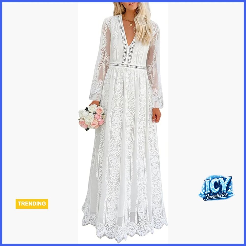 Off Shoulder Floral Lace Maxi Wedding Dress Formal Long Dresses